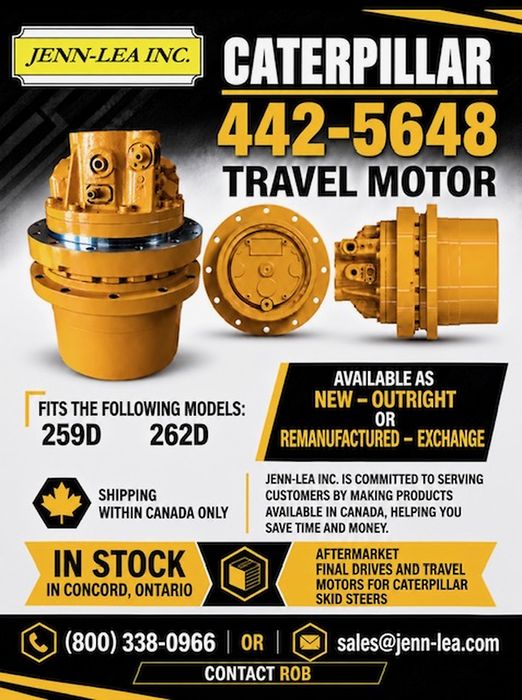 Caterpillar 442-5648 travel motor for 259D and 262D, available new outright or remanufactured exchange, ships within Canada only