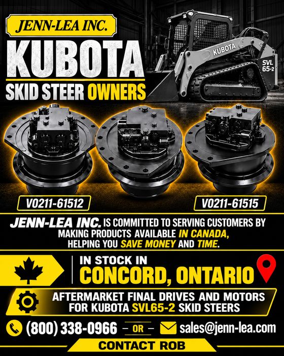 Aftermarket final drives for Kubota SVL65-2 skid steers, part numbers V0211-61512 and V0211-61515, in stock in Concord, Ontario